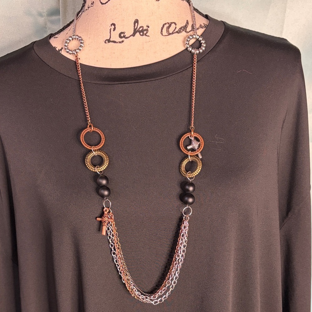 Multi Media Black Onyx Cross Charm Necklace made with Vintage Elements
